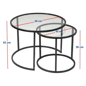 meg-GP052-0143,1-4 ΤΡΑΠΕΖΑΚΙ ΣΑΛΟΝΙΟΥ ΣΕΤ 2 ΤΜΧ VETRO MEGAPAP ΜΕΤΑΛΛΟ - ΓΥΑΛΙ ΧΡΩΜΑ ΜΑΥΡΟ Ø60X43ΕΚ.