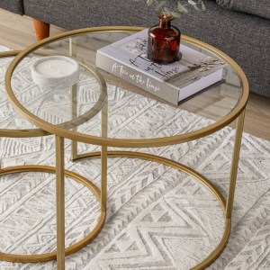 meg-GP052-0143,2-3 ΤΡΑΠΕΖΑΚΙ ΣΑΛΟΝΙΟΥ ΣΕΤ 2 ΤΜΧ VETRO MEGAPAP ΜΕΤΑΛΛΟ - ΓΥΑΛΙ ΧΡΩΜΑ ΧΡΥΣΟ Ø60X43ΕΚ.