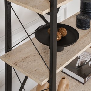 meg-GP052-0219,1-2 ΒΙΒΛΙΟΘΗΚΗ ELYSIAN MEGAPAP ΧΡΩΜΑ TRAVERTINE - ΜΑΥΡΟ 90X33,5X180ΕΚ.