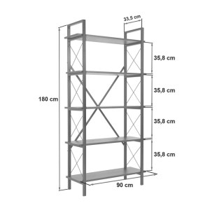 meg-GP052-0219,4-4 ΒΙΒΛΙΟΘΗΚΗ ELYSIAN MEGAPAP ΧΡΩΜΑ ΚΑΡΥΔΙ - ΜΑΥΡΟ 90X33,5X180ΕΚ.