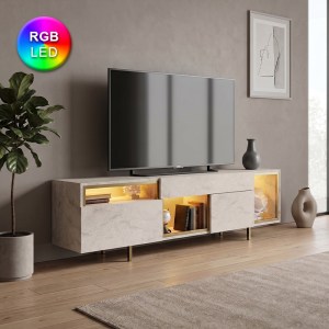 meg-GP052-0279,2-0 ΕΠΙΠΛΟ ΤΗΛΕΟΡΑΣΗΣ NORM MEGAPAP ΜΕ LED RGB ΧΡΩΜΑ TRAVERTINE - ΧΡΥΣΟ 180X32X55ΕΚ.