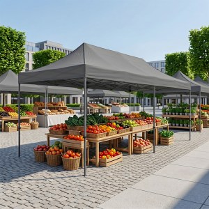 meg-GP059-0003,2-1 ΚΙΟΣΚΙ - GAZEBO BARI MEGAPAP ΠΤΥΣΣΟΜΕΝΟ ΜΕΤΑΛΛΙΚΟΣ ΣΚΕΛΕΤΟΣ - ΑΔΙΑΒΡΟΧΟ ΥΦΑΣΜΑ ΧΡΩΜΑ ΓΚΡΙ 3X6X3,27M.