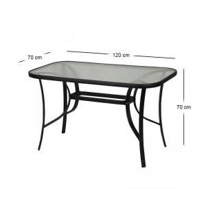 meg-GP060-0001,3-1 ΤΡΑΠΕΖΙ ΚΗΠΟΥ TOLEDO MEGAPAP ΜΕΤΑΛΛΙΚΟ - TEMPERED ΓΥΑΛΙ ΧΡΩΜΑ ΜΑΥΡΟ 120X70X70ΕΚ.