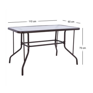 meg-GP060-0003,2-1 ΤΡΑΠΕΖΙ ΚΗΠΟΥ TOLEDO MEGAPAP ΜΕΤΑΛΛΙΚΟ - TEMPERED ΓΥΑΛΙ ΧΡΩΜΑ ΣΚΟΥΡΟ ΚΑΦΕ 110X60X70ΕΚ.