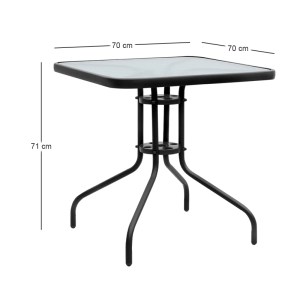 meg-GP060-0006,3-3 ΤΡΑΠΕΖΙ ΚΗΠΟΥ MORENO MEGAPAP ΜΕΤΑΛΛΙΚΟ - TEMPERED ΓΥΑΛΙ ΧΡΩΜΑ ΜΑΥΡΟ 70X70X71ΕΚ.
