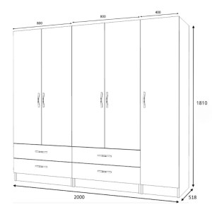 meg-GP100-0070,1-4 ΝΤΟΥΛΑΠΑ ΡΟΥΧΩΝ RICARDO MEGAPAP ΠΕΝΤΑΦΥΛΛΗ ΜΕ ΣΥΡΤΑΡΙΑ ΧΡΩΜΑ ΛΕΥΚΟ 200X51,8X181ΕΚ.