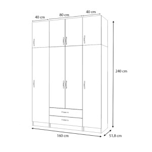 meg-GP100-0075,1-4 ΝΤΟΥΛΑΠΑ ΡΟΥΧΩΝ RICARDO MEGAPAP ΤΕΤΡΑΦΥΛΛΗ ΜΕ ΠΑΤΑΡΙ ΚΑΙ ΣΥΡΤΑΡΙΑ ΧΡΩΜΑ ΛΕΥΚΟ 160X51,8X240ΕΚ.