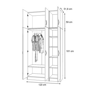 meg-GP100-0110,1-4 ΝΤΟΥΛΑΠΑ ΡΟΥΧΩΝ VIVIAN MEGAPAP ΤΡΙΦΥΛΛΗ ΜΕ ΠΑΤΑΡΙ ΧΡΩΜΑ ΛΕΥΚΟ 120X51,8X240ΕΚ.