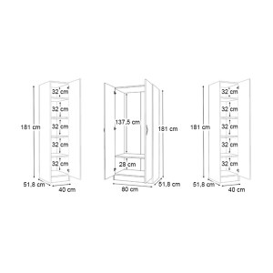 meg-GP100-0117,1-4 ΝΤΟΥΛΑΠΑ ΡΟΥΧΩΝ VIVIAN MEGAPAP ΤΕΤΡΑΦΥΛΛΗ ΧΡΩΜΑ ΛΕΥΚΟ 160X51,8X181ΕΚ.