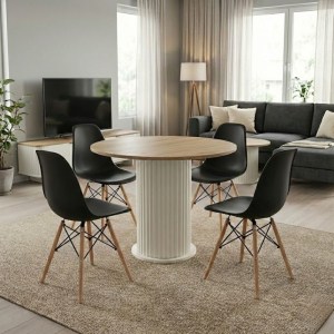meg-GP100-0283,1-0 ΣΕΤ ΤΡΑΠΕΖΑΡΙΑ 5ΤΜΧ BOHEMA - NOVA MEGAPAP ΧΡΩΜΑ IVORY/SEPET OAK - ΜΑΥΡΟ Ø90X77,7ΕΚ.