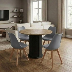 meg-GP100-0292,4-0 ΣΕΤ ΤΡΑΠΕΖΑΡΙΑ 5ΤΜΧ BOHEMA - VIVA MEGAPAP ΧΡΩΜΑ ΜΑΥΡΟ/SEPET OAK - ΓΚΡΙ Ø90X77,7ΕΚ.