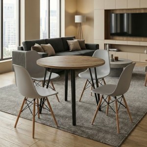 meg-GP100-0300,3-0 ΣΕΤ ΤΡΑΠΕΖΑΡΙΑ 5ΤΜΧ XANA - NOVA MEGAPAP ΧΡΩΜΑ SEPET OAK - ΓΚΡΙ Ø90X77,7ΕΚ.