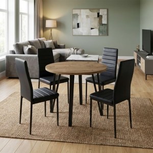 meg-GP100-0305,1-0 ΣΕΤ ΤΡΑΠΕΖΑΡΙΑ 5ΤΜΧ XANA - ROSA MEGAPAP ΧΡΩΜΑ SEPET OAK - ΜΑΥΡΟ Ø90X77,5ΕΚ.