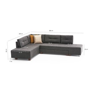 meg-PRGP043-0010,4-6 ΓΩΝΙΑΚΟΣ ΚΑΝΑΠΕΣ - ΚΡΕΒΑΤΙ MANAMA MEGAPAP ΑΡΙΣΤΕΡΗ ΓΩΝΙΑ ΥΦΑΣΜΑΤΙΝΟΣ ΧΡΩΜΑ ΑΝΘΡΑΚΙ 280X206X85ΕΚ.