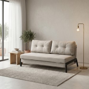 pak-024-000061 ΚΑΝΑΠΕΣ 2ΘΕΣΙΟΣ - ΚΡΕΒΑΤΙ FANCY PAKOWORLD ΥΦΑΣΜΑ ΜΠΕΖ-ΜΑΥΡΑ ΜΕΤΑΛΛΙΚΑ ΠΟΔΙΑ 150X98X70ΕΚ