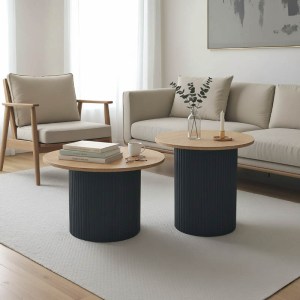 pak-029-000427 TΡΑΠΕΖΙΑ ΣΑΛΟΝΙΟΥ DOVEL PAKOWORLD MDF ΣΕΤ 2ΤΕΜ. SONOMA-ΜΑΥΡΟ ΜΕΤΑΛΛΟ