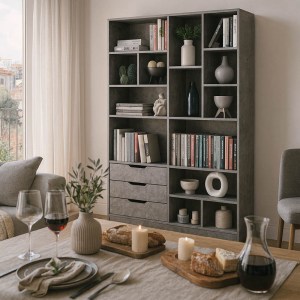 pak-049-000092 ΒΙΒΛΙΟΘΗΚΗ LUCINDA PAKOWORLD ΓΚΡΙ OAK 120X29.8X180.5ΕΚ