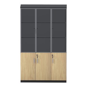 pak-069-000108-2 ΝΤΟΥΛΑΠΑ ΓΡΑΦΕΙΟΥ ΜΕ ΓΥΑΛΙΝΕΣ ΠΟΡΤΕΣ LOTUS PAKOWORLD ΧΡΩΜΑ ΦΥΣΙΚΟ - ΑΝΘΡΑΚΙ 120X40X200ΕΚ