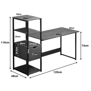 pak-072-000070-2 ΓΡΑΦΕΙΟ ZAYN ΙΙ PAKOWORLD ΜΕ ΡΑΦΙΕΡΑ-MDF ΚΑΡΥΔΙ-ΜΑΥΡΟ 107X40X110ΕΚ