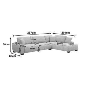 pak-074-000092-6 ΓΩΝΙΑΚΟΣ ΚΑΝΑΠΕΣ VANETO PAKOWORLD ΑΡΙΣΤΕΡΗ ΓΩΝΙΑ ΓΚΡΙ ΥΦΑΣΜΑ 298X208X85ΕΚ