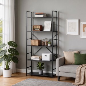 pak-085-000042 ΒΙΒΛΙΟΘΗΚΗ MANLO PAKOWORLD ΜΑΥΡΟ ΜΕΤΑΛΛΟ 58.6X23.5X144ΕΚ