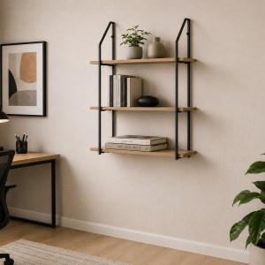 pak-085-000043 ΡΑΦΙΕΡΑ ΤΟΙΧΟΥ FEMA PAKOWORLD OAK ΜΕ ΜΑΥΡΟ ΜΕΤΑΛΛΟ 60X20X80ΕΚ