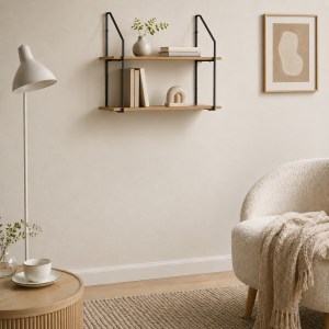 pak-085-000044 ΡΑΦΙΕΡΑ ΤΟΙΧΟΥ FEMA PAKOWORLD OAK ΜΕ ΜΑΥΡΟ ΜΕΤΑΛΛΟ 60X20X52ΕΚ