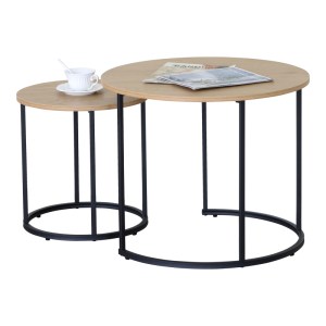 pak-085-000050-2 ΤΡΑΠΕΖΙΑ ΣΑΛΟΝΙΟΥ PELANDA PAKOWORLD ΣΕΤ 2ΤΕΜ OAK ΜΕ ΜΑΥΡΟ ΜΕΤΑΛΛΟ