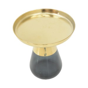 pak-101-000104-1 ΒΟΗΘΗΤΙΚΟ ΤΡΑΠΕΖΙ KUNLO INART ΧΡΥΣΟ ΧΡΩΜΙΟ-ΜΑΥΡΟ ΓΥΑΛΙ Φ50X53.5ΕΚ