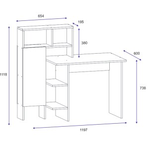 pak-120-000022-3 ΓΡΑΦΕΙΟ ΜΕ ΒΙΒΛΙΟΘΗΚΗ SLATE PAKOWORLD ΧΡΩΜΑ ΛΕΥΚΟ-ΦΥΣΙΚΟ 120X60X112ΕΚ