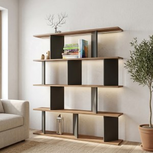pak-120-000677 ΒΙΒΛΙΟΘΗΚΗ RATU PAKOWORLD ΑΝΘΡΑΚΙ ΜΕ OAK 120X24,6X141ΕΚ