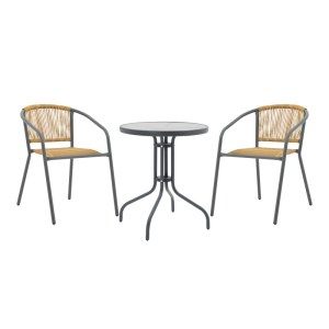 pak-130-000133 TΡΑΠΕΖΑΡΙΑ WATSON-LINDARIA PAKOWORLD ΣΕΤ 3ΤΕΜ ΜΕΤΑΛΛΟ ΑΝΘΡΑΚΙ-ΓΥΑΛΙ- PE RATTAN ΣΕ ΦΥΣΙΚΗ ΑΠΟΧΡΩΣΗ Φ60X70ΕΚ