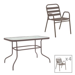 pak-130-000152 ΤΡΑΠΕΖΑΡΙΑ VALOR-SUSSIE PAKOWORLD 5ΤΕΜ ΜΕΤΑΛΛΟ ΚΑΦΕ-ΓΥΑΛΙ 110X60X70ΕΚ