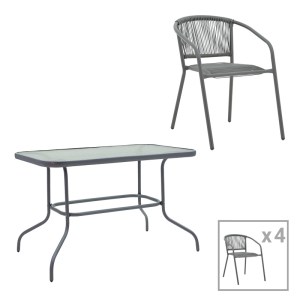 pak-130-000155 ΤΡΑΠΕΖΑΡΙΑ VALOR-LINDARIA PAKOWORLD ΣΕΤ 5ΤΕΜ ΜΕΤΑΛΛΟ ΑΝΘΡΑΚΙ-ΓΥΑΛΙ-PE RATTAN 110X60X70ΕΚ