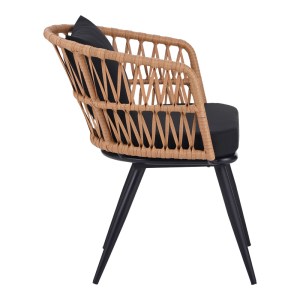 pak-140-000064-3 ΤΡΑΠΕΖΑΡΙΑ NAOKI ΣΕΤ 5 ΤΕΜ PAKOWORLD ΓΥΑΛΙΝΟ- PE RATTAN ΣΕ ΦΥΣΙΚΗ ΑΠΟΧΡΩΣΗ ΜΕ ΜΑΥΡΑ ΠΟΔΙΑ 140X80X78ΕΚ