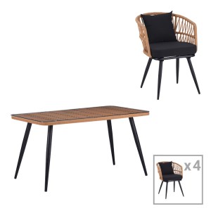 pak-140-000064 ΤΡΑΠΕΖΑΡΙΑ NAOKI ΣΕΤ 5 ΤΕΜ PAKOWORLD ΓΥΑΛΙΝΟ- PE RATTAN ΣΕ ΦΥΣΙΚΗ ΑΠΟΧΡΩΣΗ ΜΕ ΜΑΥΡΑ ΠΟΔΙΑ 140X80X78ΕΚ