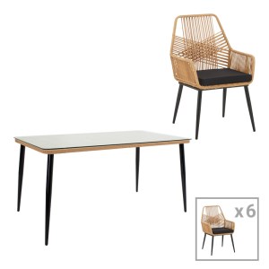 pak-140-000066 ΤΡΑΠΕΖΑΡΙΑ NAOKI-TANISH ΣΕΤ 7ΤΕΜ PAKOWORLD ΜΕΤΑΛΛΟ ΜΑΥΡΟ-PE ΦΥΣΙΚΟ-ΓΥΑΛΙ 160X90X78ΕΚ