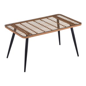 pak-140-000067-6 ΤΡΑΠΕΖΑΡΙΑ NAOKI-TANISH ΣΕΤ 5 ΤΕΜ PAKOWORLD ΓΥΑΛΙΝΟ- PE RATTAN ΣΕ ΦΥΣΙΚΗ ΑΠΟΧΡΩΣΗ ΜΕ ΜΑΥΡΑ ΠΟΔΙΑ 140X80X78ΕΚ