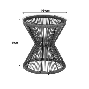 pak-140-000069-3 ΤΡΑΠΕΖΙ MABIL PAKOWORLD ΓΥΑΛΙ - PE RATTAN ΣΕ ΓΚΡΙ ΑΠΟΧΡΩΣΗ Φ50X55ΕΚ