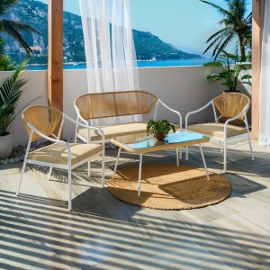 pak-152-000056-1 ΣΑΛΟΝΙ BONANZA PAKOWORLD ΣΕΤ 4ΤΜΧ RATTAN ΜΠΕΖ-ΑΛΟΥΜΙΝΙΟ ΛΕΥΚΟ