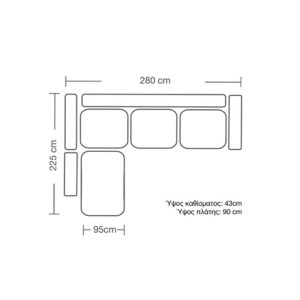 pak-168-000022-3 ΓΩΝΙΑΚΟΣ ΚΑΝΑΠΕΣ ΔΕΞΙΑ ΓΩΝΙΑ BOSTON PAKOWORLD ΥΦΑΣΜΑ ELEPHANT-CIEL 280X225X90ΕΚ