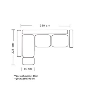 pak-168-000022-4 ΓΩΝΙΑΚΟΣ ΚΑΝΑΠΕΣ ΔΕΞΙΑ ΓΩΝΙΑ BOSTON PAKOWORLD ΥΦΑΣΜΑ ELEPHANT-CIEL 280X225X90ΕΚ