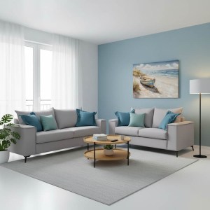 pak-168-000096-1 ΣΕΤ ΣΑΛΟΝΙΟΥ 2ΤΕΜ VERONA PAKOWORLD ΑΝΟΙΧΤΟ ΓΚΡΙ ΥΦΑΣΜΑ ΜΕ ΜΑΞΙΛΑΡΙΑ ΣΕ ΜΠΛΕ ΑΠΟΧΡΩΣΗ