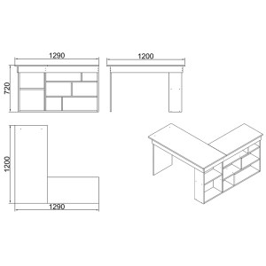 pak-176-000010-3 ΓΡΑΦΕΙΟ ΓΩΝΙΑΚΟ ROSALINE PAKOWORLD ΛΕΥΚΟ-OAK 129X120X72ΕΚ