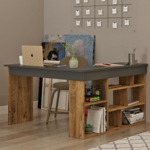 pak-176-000024-1 ΓΡΑΦΕΙΟ ΓΩΝΙΑΚΟ ROSALINE PAKOWORLD ΑΝΘΡΑΚΙ-OAK 120X129X72ΕΚ