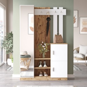 pak-176-000219-2 ΕΠΙΠΛΟ ΕΙΣΟΔΟΥ SARON ΜΕ ΚΑΘΡΕΠΤΗ PAKOWORLD ΣΕ OAK-ΛΕΥΚΗ ΑΠΟΧΡΩΣΗ 113X35X180ΕΚ