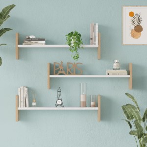 pak-176-000235-1 ΡΑΦΙΕΡΑ ΤΟΙΧΟΥ MENTO PAKOWORLD ΛΕΥΚΟ ΜΕ OAK 75,6X14,5X23,6ΕΚ