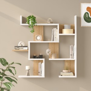 pak-176-000239-1 ΡΑΦΙΕΡΑ ΤΟΙΧΟΥ MAZE PAKOWORLD ΛΕΥΚΟ ΜΕ OAK 93,3X14,5X90ΕΚ