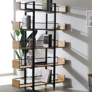 pak-197-000299 ΒΙΒΛΙΟΘΗΚΗ MUSHA PAKOWORLD ΜΕΤΑΛΛΟ ΜΑΥΡΟ ΜΕ OAK ΑΠΟΧΡΩΣΗ 120X22X185ΕΚ