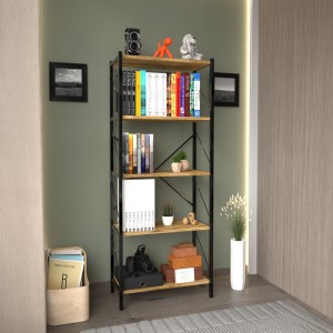 pak-197-000334 ΒΙΒΛΙΟΘΗΚΗ BIMBLEM PAKOWORLD OAK ΜΕ ΜΑΥΡΟ ΜΕΤΑΛΛΟ 60X30X150ΕΚ